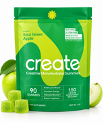 Create Creatine Monohydrate Gummies – Sour Green Apple Flavor, 90 Gummies, 1.5g Creatine Per Gummy