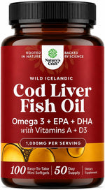 Icelandic Cod Liver Oil – Omega 3 with Vitamin A, 100 Softgels