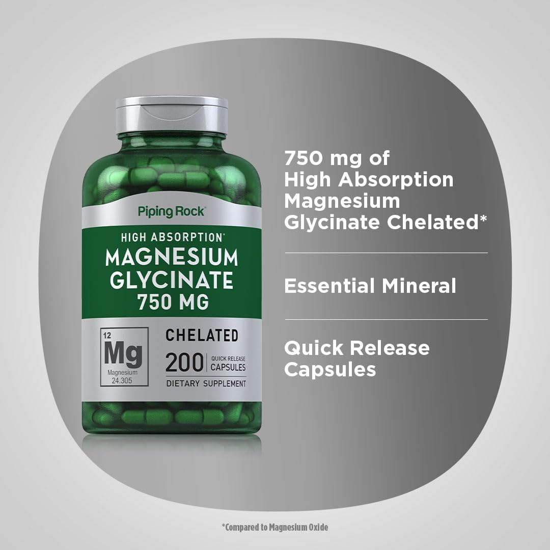 Chelated Magnesium Glycinate Supplement 750 mg | 200 Capsules