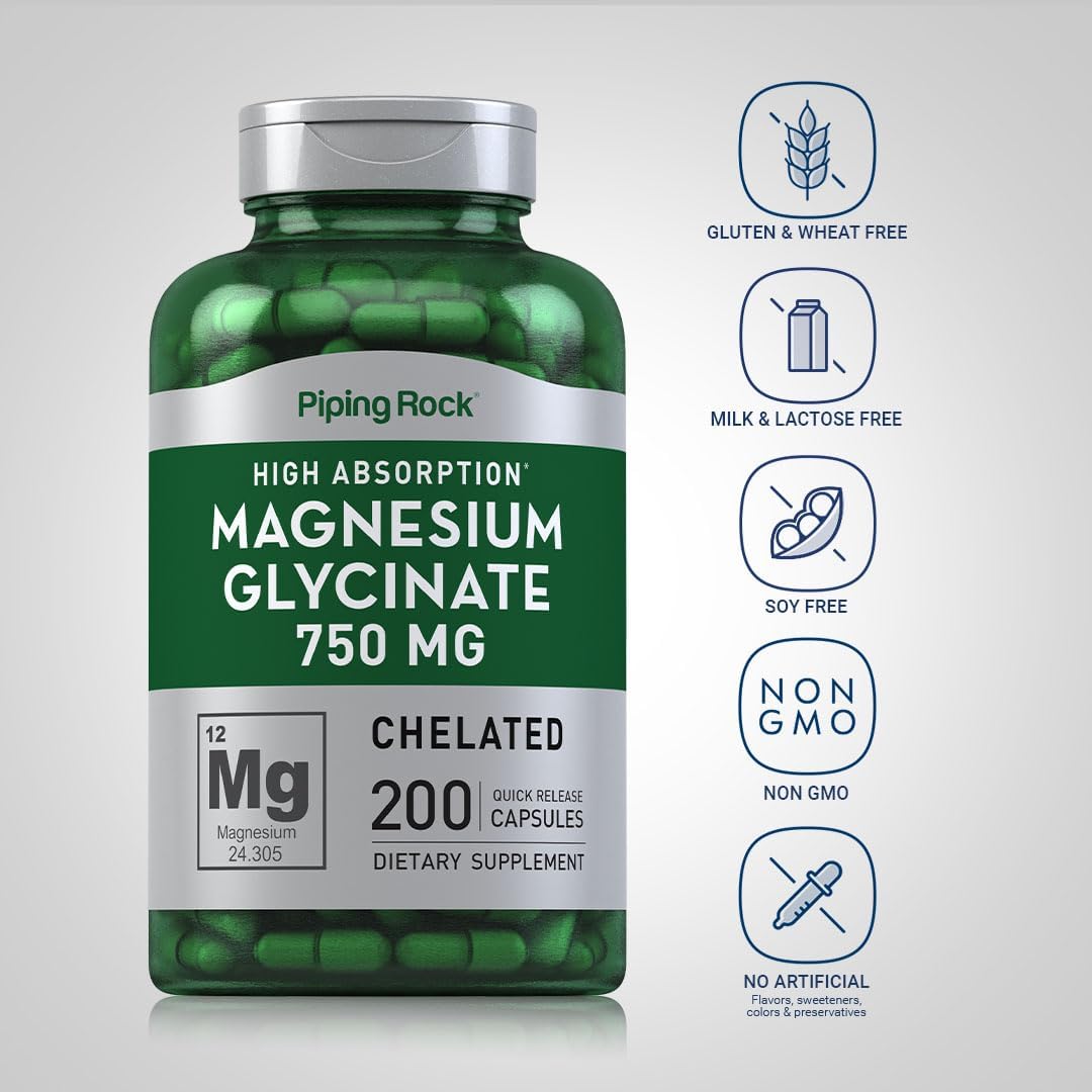 Chelated Magnesium Glycinate Supplement 750 mg | 200 Capsules