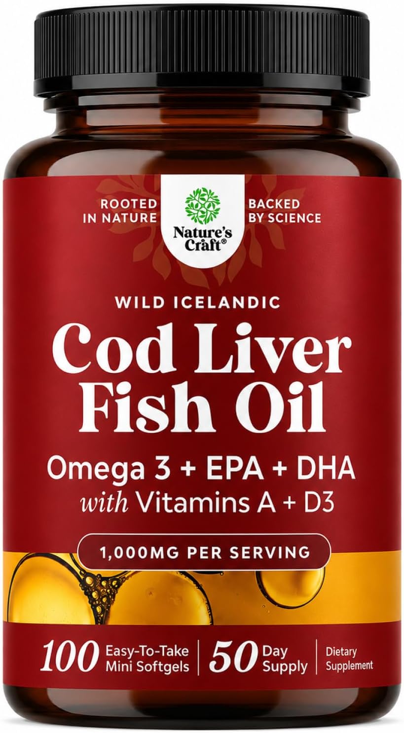 Icelandic Cod Liver Oil – Omega 3 with Vitamin A, 100 Softgels