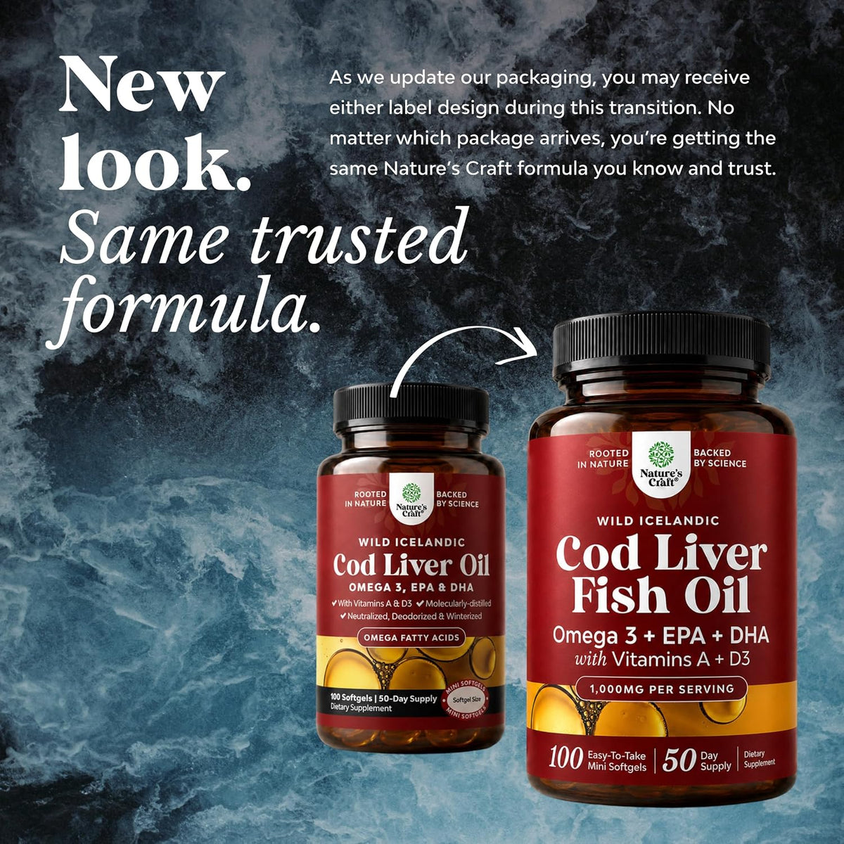 Icelandic Cod Liver Oil – Omega 3 with Vitamin A, 100 Softgels