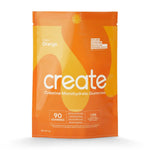 Creatine Monohydrate Gummies - 90 Count Orange Flavor in a sleek, clear container displaying the product's front label with vibrant orange graphics, designed to support muscle building and recovery with convenient daily supplementation.