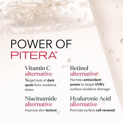 Illustration of the powerful effects of PITERA™ in SK-II Facial Treatment Essence, emphasizing its role in enhancing skin brightness and reducing signs of aging.