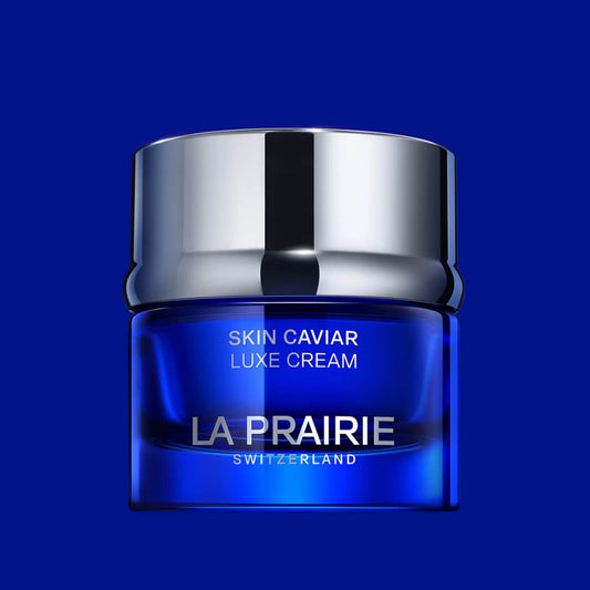 La Prairie Skin Caviar Luxe Cream front view showcasing the luxurious jar with gold detailing. This high-end anti-aging moisturizer features caviar extract for deep hydration and firming benefits, perfect for a youthful glow.