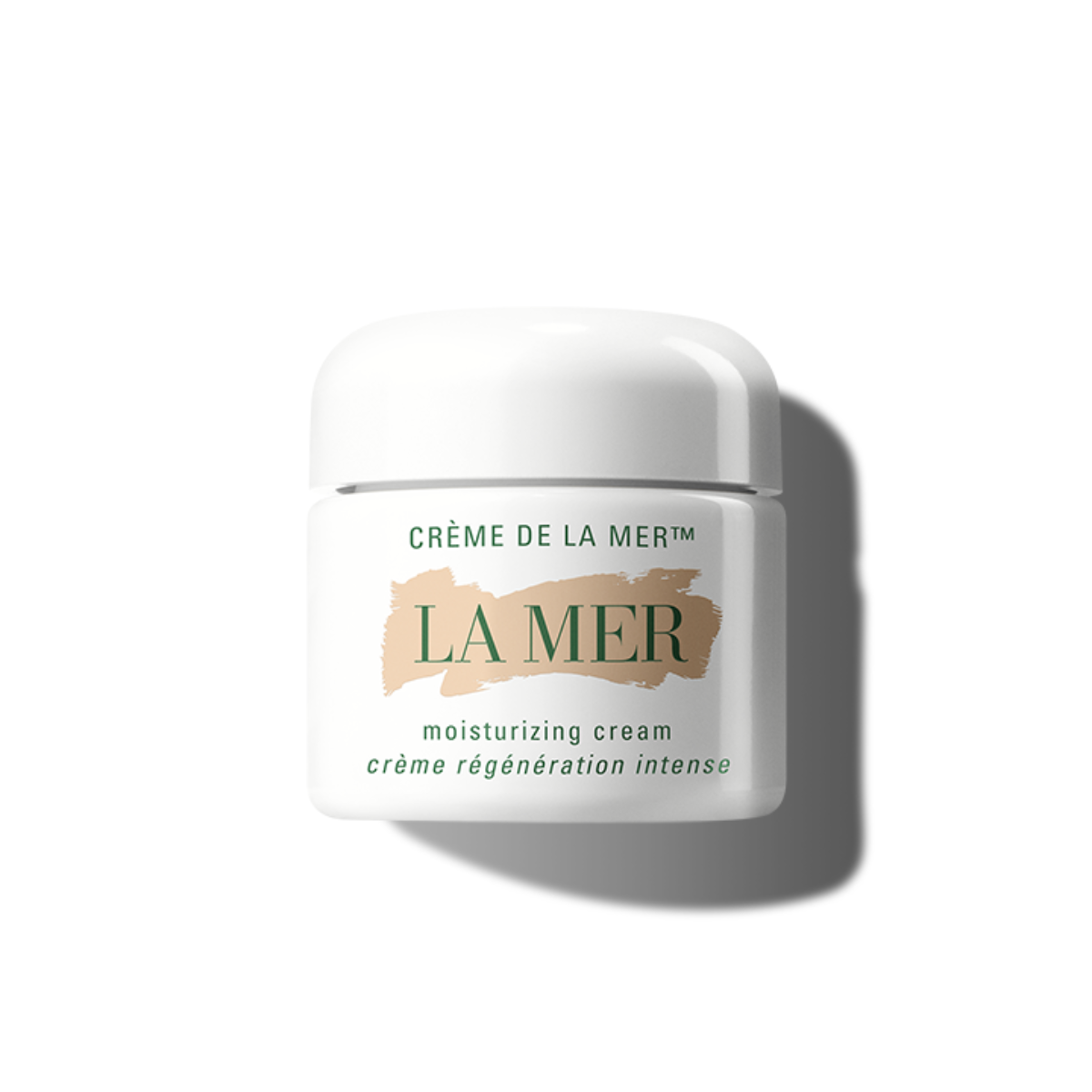 Crème de La Mer, Moisturizing Cream, White, displayed front view showing its luxurious packaging. This premium face cream is renowned for its deep hydration and anti-aging benefits.