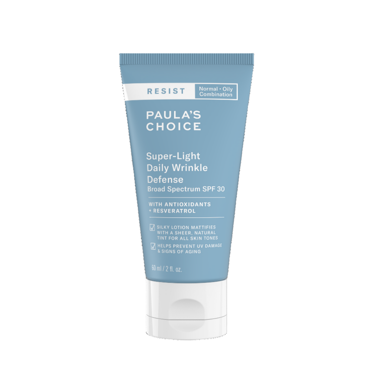 Paula's Choice Super-Light Wrinkle Defense SPF 30 product front image, showcasing the sleek, lightweight sunscreen tube designed for daily anti-aging protection with broad-spectrum SPF 30.