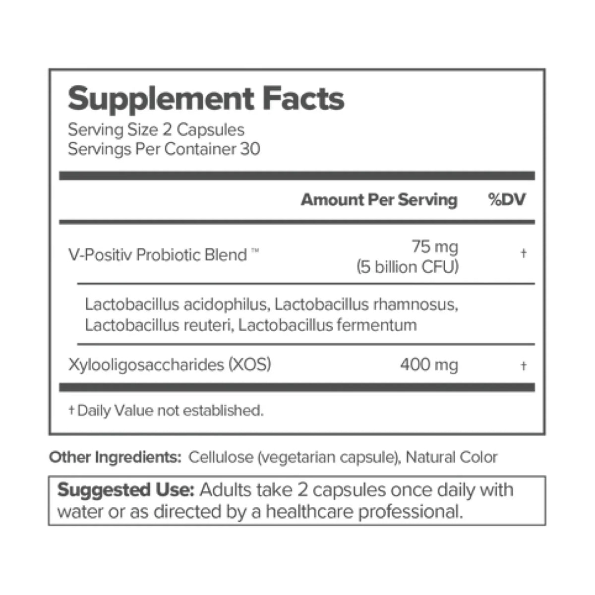  Image of URO Vaginal Probiotic supplement facts, detailing the ingredients and benefits for balancing vaginal pH, supporting vaginal flora, and maintaining feminine health.