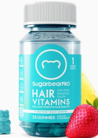SugarbearPRO Hair Vitamins dietary supplement bottle with 35 gummies