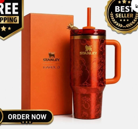 Stanley x Kahu 40oz Limited Edition Engraved Tumbler in Burnt Orange with Gold Pineapple Lid