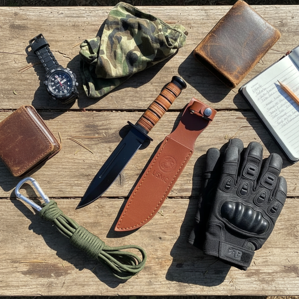 KA-BAR knife outdoor lifestyle flat lay