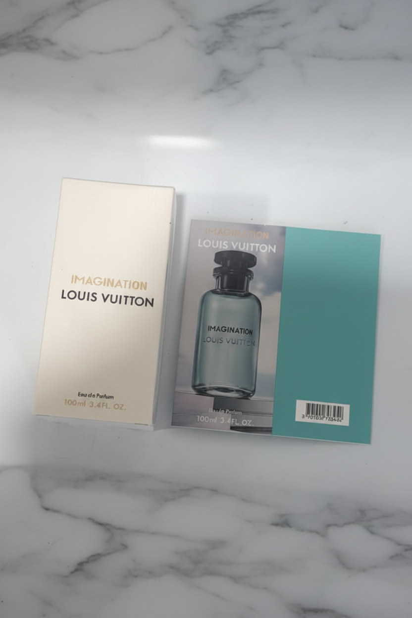 Louis Vuitton Imagination bottle with box on marble surface